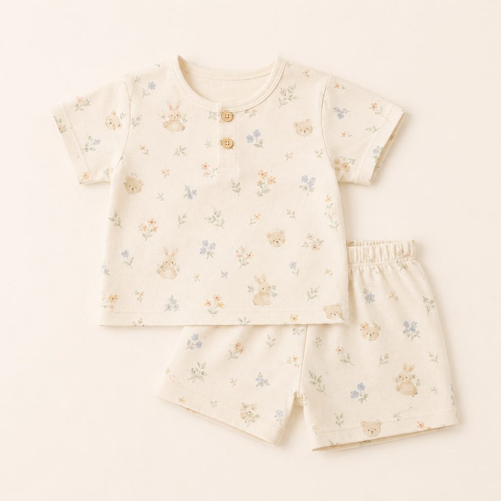 Bộ cotton tay ngắn in hoạ tiết
